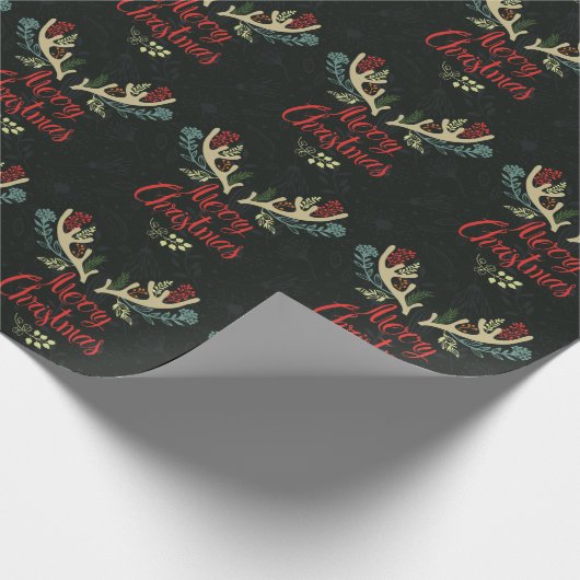 Frohe Weihnachts-Hirsch-Antler Geschenkpapier (Ecke)