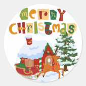 Frohe Weihnachts-Hirsch und Schlittenkleber Runder Aufkleber (Vorderseite)
