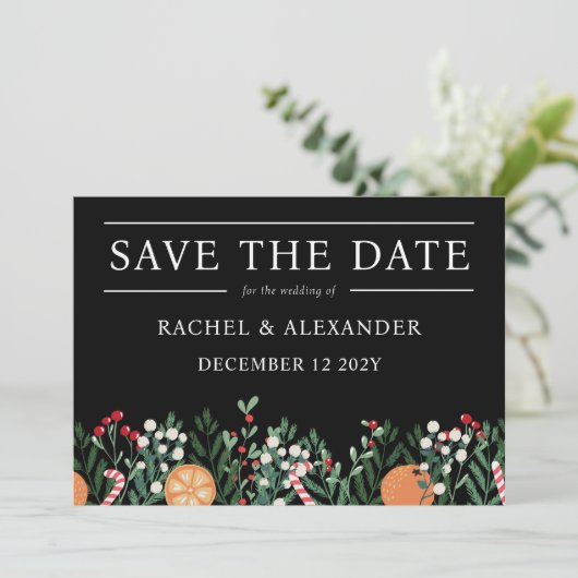 Frohe Weihnachts-Hochzeit speichern Sie die Datums Save The Date (Stehend Vorderseite)