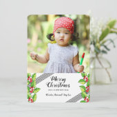 Frohe Weihnachts-Holly-Foto-Urlaubskarte Einladung (Stehend Vorderseite)