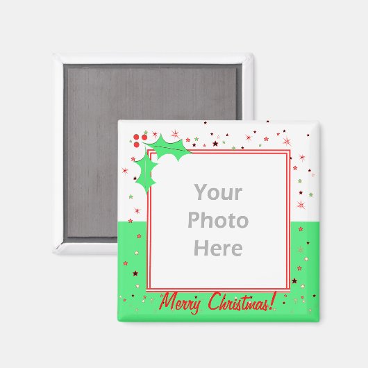 Frohe Weihnachts-Holly-Stars (Foto-Rahmen) Magnet (Vorderseite/Rückseite)