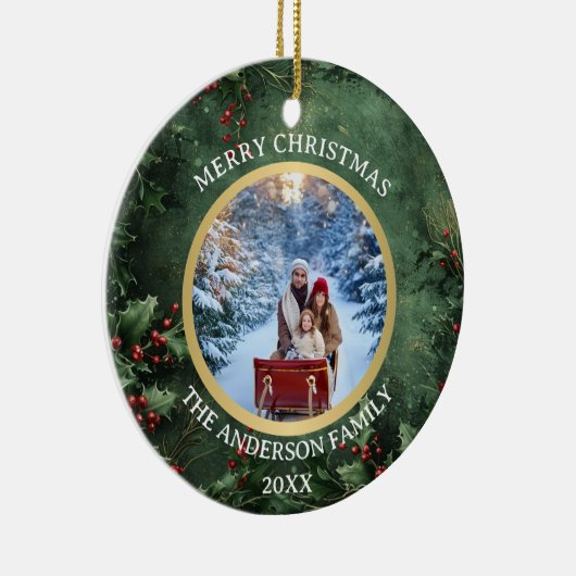 Frohe Weihnachts-Holly und Berries-Keramik Keramik Ornament (Rechts)