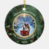 Frohe Weihnachts-Holly und Berries-Keramik Keramik Ornament (Vorne)