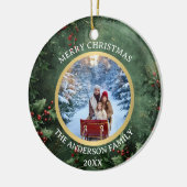 Frohe Weihnachts-Holly und Berries-Keramik Keramik Ornament (Links)