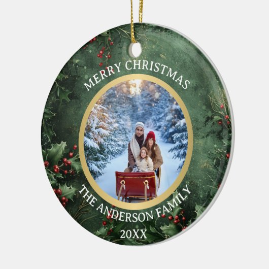 Frohe Weihnachts-Holly und Berries-Keramik Keramik Ornament (Links)