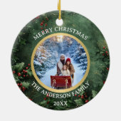 Frohe Weihnachts-Holly und Berries-Keramik Keramik Ornament (Hinten)