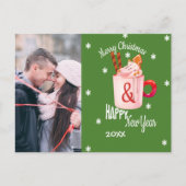 Frohe Weihnachts Hot Coco Couple Foto Postcard Postkarte (Vorderseite)