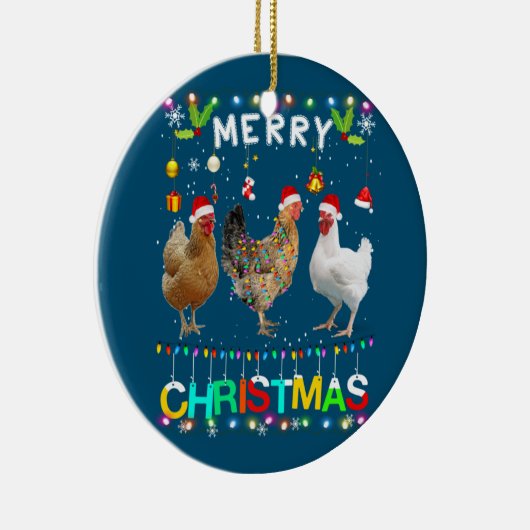 Frohe Weihnachts Hühnchen Shirt Weihnachtsmannmütz Keramik Ornament (Rechts)