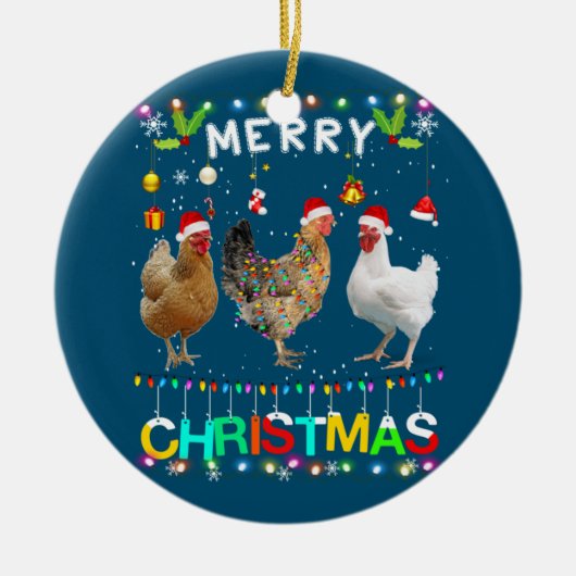 Frohe Weihnachts Hühnchen Shirt Weihnachtsmannmütz Keramik Ornament (Vorne)
