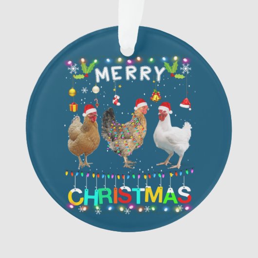 Frohe Weihnachts Hühnchen Shirt Weihnachtsmannmütz Ornament (Vorderseite)