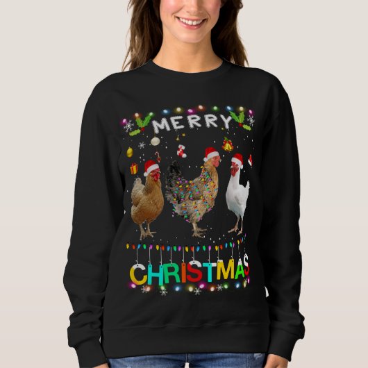 Frohe Weihnachts Hühnchen Weihnachtsmannmütze Ligh Sweatshirt (Vorderseite)