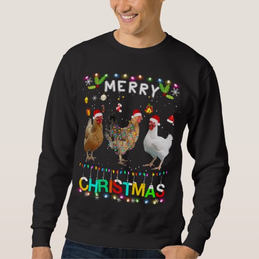 Frohe Weihnachts Hühnchen Weihnachtsmannmütze Ligh Sweatshirt (Vorderseite)