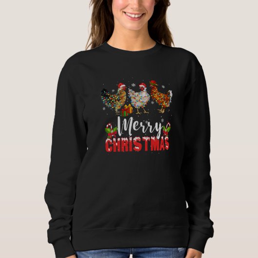 Frohe Weihnachts Hühnchen Weihnachtsmannmütze Ligh Sweatshirt (Vorderseite)