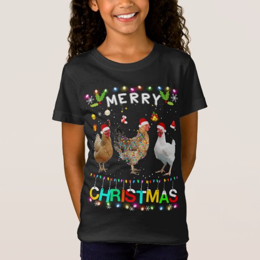 Frohe Weihnachts Hühnchen Weihnachtsmannmütze Ligh T-Shirt (Vorderseite)