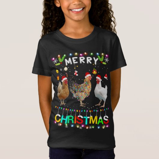Frohe Weihnachts Hühnchen Weihnachtsmannmütze Ligh T-Shirt (Vorderseite)