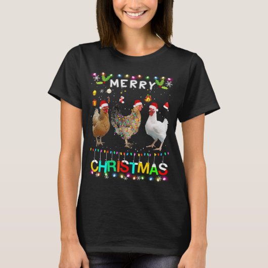 Frohe Weihnachts Hühnchen Weihnachtsmannmütze Ligh T-Shirt (Vorderseite)