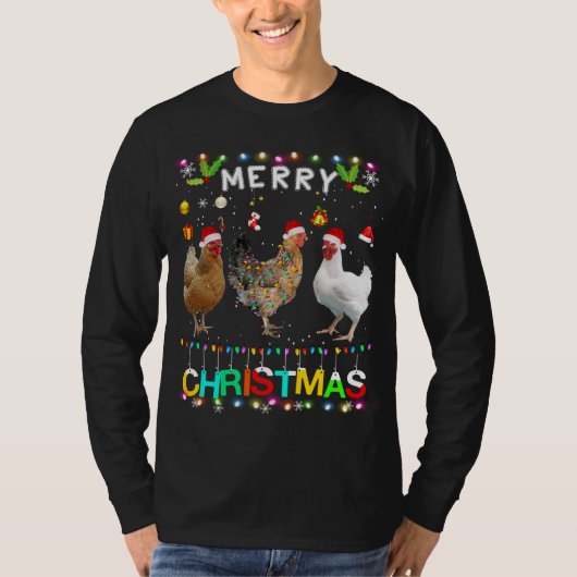 Frohe Weihnachts Hühnchen Weihnachtsmannmütze Ligh T-Shirt (Vorderseite)