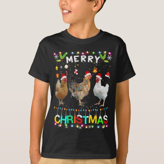 Frohe Weihnachts Hühnchen Weihnachtsmannmütze Ligh T-Shirt (Vorderseite)