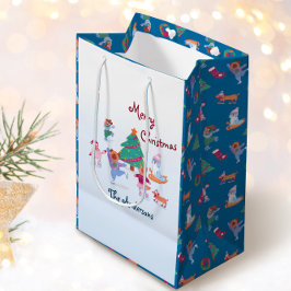 Frohe Weihnachts-Hund Ice Skaten Name Blau Mittlere Geschenktüte