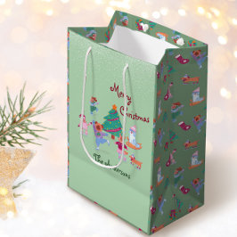 Frohe Weihnachts-Hund Ice Skaten Pistachio Green Mittlere Geschenktüte