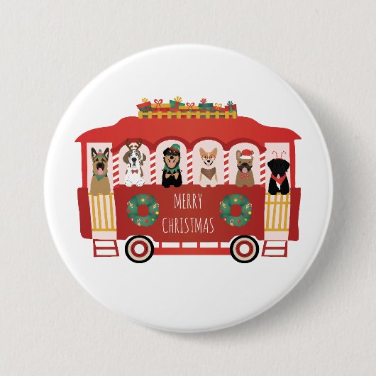 Frohe Weihnachts-Hunde Urlaub Trolly Button (Vorderseite)
