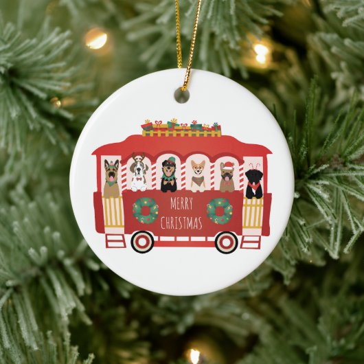 Frohe Weihnachts-Hunde Urlaub Trolly Keramik Ornament (Baum)
