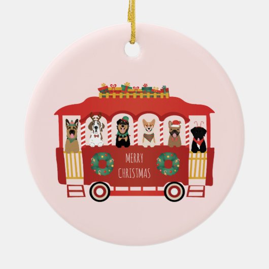 Frohe Weihnachts-Hunde Urlaub Trolly Keramik Ornament (Hinten)