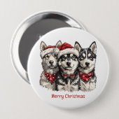 Frohe Weihnachts-Husky-Hunde Button (Vorne & Hinten)