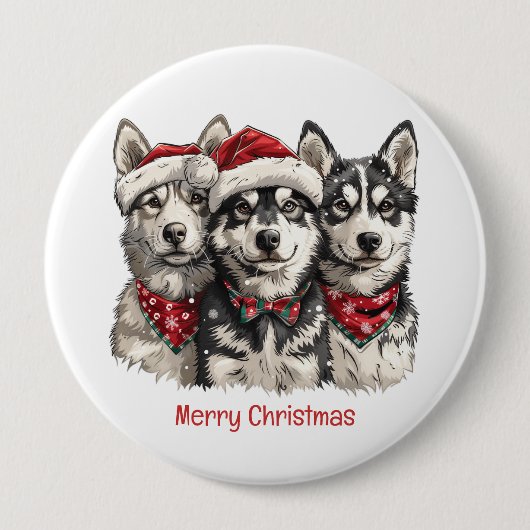 Frohe Weihnachts-Husky-Hunde Button (Vorderseite)