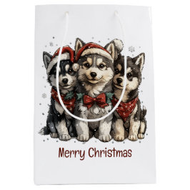 Frohe Weihnachts-Husky-Hunde Mittlere Geschenktüte