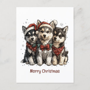 Frohe Weihnachts-Husky-Hunde Postkarte