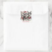 Frohe Weihnachts-Husky-Hunde Quadratischer Aufkleber (Tasche)
