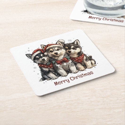 Frohe Weihnachts-Husky-Hunde Rechteckiger Pappuntersetzer (angewinkelt)