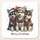 Frohe Weihnachts-Husky-Hunde Rechteckiger Pappuntersetzer (Vorderseite)