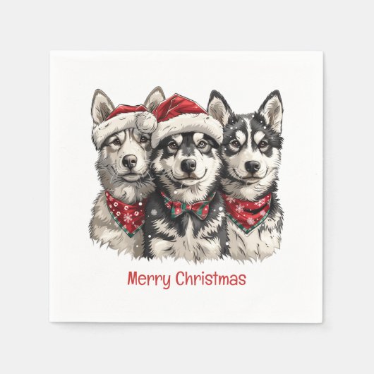 Frohe Weihnachts-Husky-Hunde Serviette (Vorderseite)