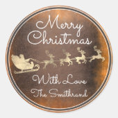 Frohe Weihnachts-Hütte GoldSanta Reindeer Sleight Runder Aufkleber (Vorderseite)
