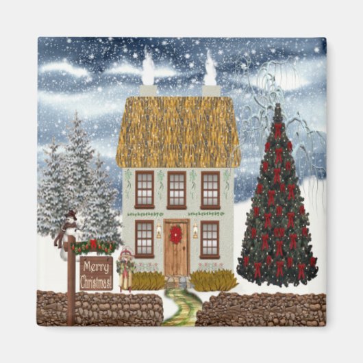 Frohe Weihnachts-Hütte Magnet (Vorne)