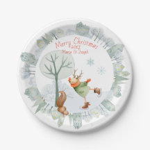 Frohe Weihnachts-Ice Skaten Deer im Winter am