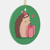 Frohe Weihnachts-Igel mit der Gegenwart Keramik Ornament (Rechts)