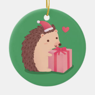 Frohe Weihnachts-Igel mit der Gegenwart Keramik Ornament
