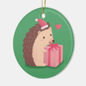 Frohe Weihnachts-Igel mit der Gegenwart Keramik Ornament (Links)