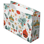 Frohe Weihnachts-Illustrationsmuster Große Geschenktüte (Vorderseite Schrägansicht)