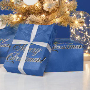Frohe Weihnachts-Imitate Silver Foil Script Blue Geschenkpapier