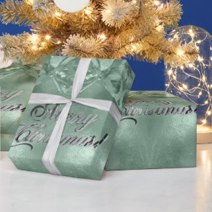 Frohe Weihnachts-Imitate Silver Foil Script Green Geschenkpapier