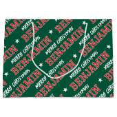 Frohe Weihnachts-Individuelle Name Green Red Große Geschenktüte (Vorderseite)