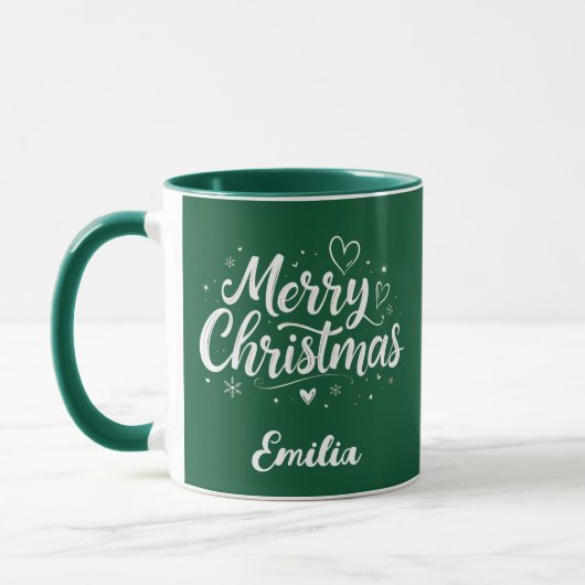 Frohe Weihnachts-Individuelle Name Moderner Script Tasse (Links)