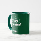 Frohe Weihnachts-Individuelle Name Moderner Script Tasse (Vorderseite Links)