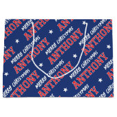 Frohe Weihnachts-Individuelle Name Navy Red Große Geschenktüte (Vorderseite)