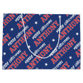 Frohe Weihnachts-Individuelle Name Navy Red Große Geschenktüte (Rückseite)