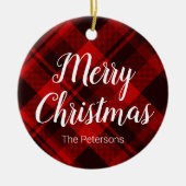 Frohe Weihnachts-Individuelle Name Red Black Karie Keramik Ornament (Vorne)